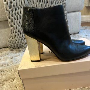 Womens Sam Edelman Black Leather Bootie with Gold Heel